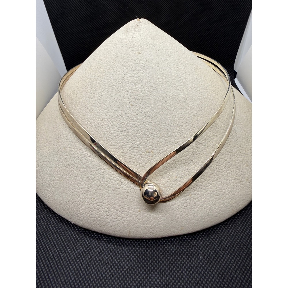 VTG Silver Plated Bypass Torque Collar Necklace Orb Choker Minimalist Modernist